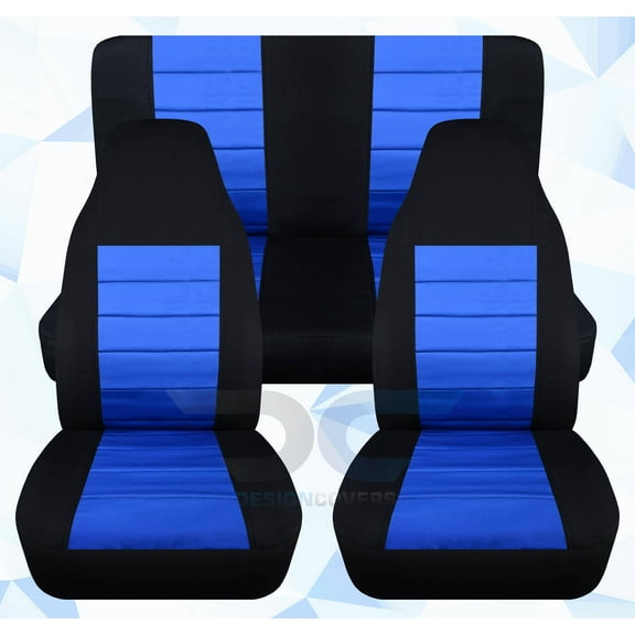 T287-Designcovers Fits 1997-2002 Jeep Wrangler TJ SE,Sahara,Sport Two-tone Cotton Seat Covers:Black and Blue Full Set