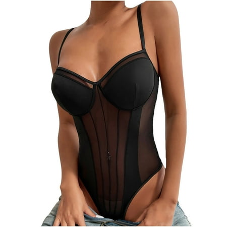 YANHAIGONG Sexy Lingerie for Women Lingerie for Women Clearance Women s Sexy Perspective Backless Lace Mesh Splice Bodysuit