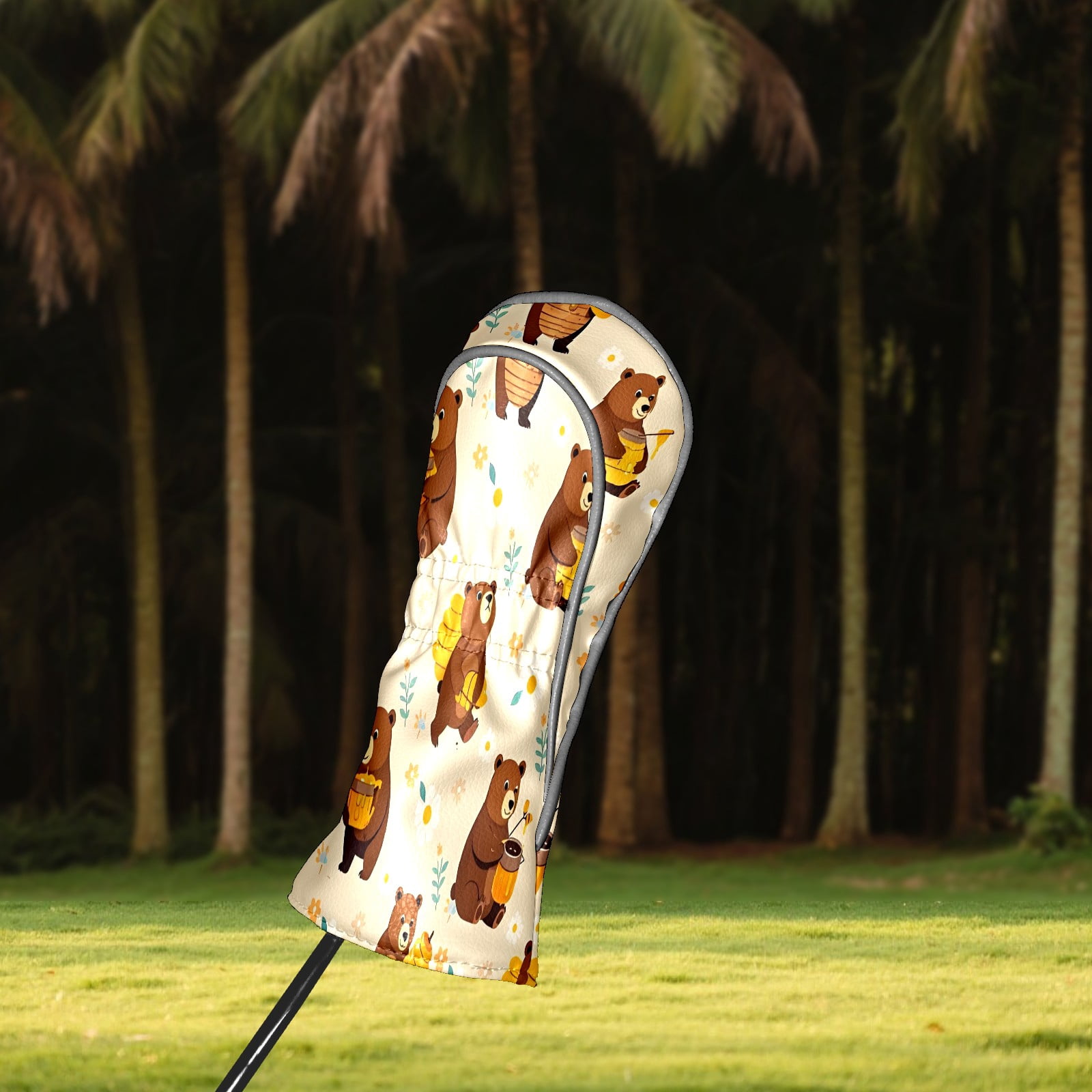 Golf Club Covers, LightYellow Bear Premium PU Leather Driver Hybrid Putter Head Covers with Velvet Lining, Waterproof Golf Gifts for Men Women