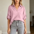 thumbnail image 3 of Guluxicc Women's Lounge Shirts Lightweight Collared V Neck Long Sleeve Solid Tops for Summer Casual Outfits, 3 of 6