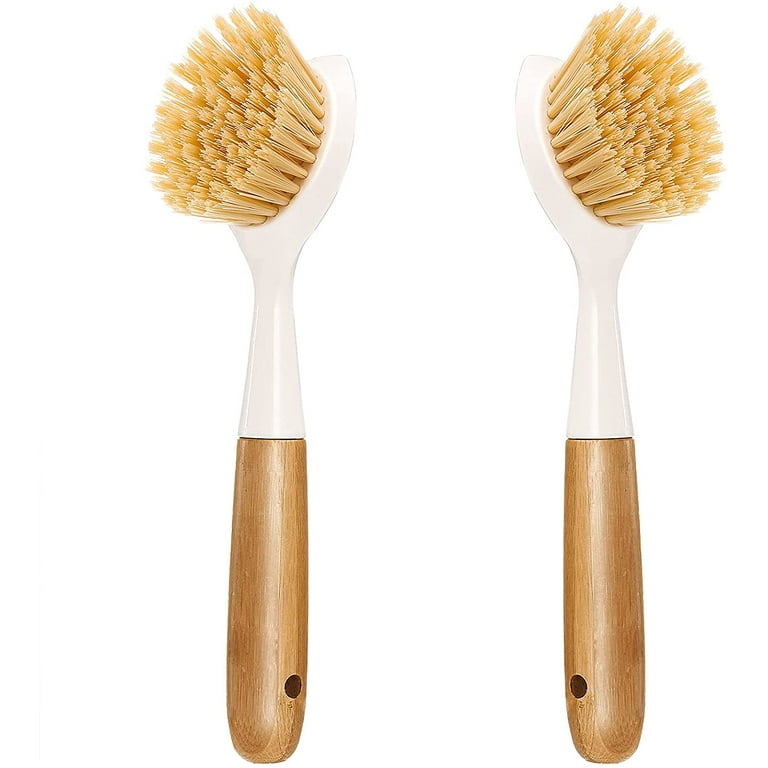 Golden Offer Amazer Dish Brush with Handle, 2 Pack Kitchen Scrub Brushes  for Cleaning, Dish Scrubber with Stiff Bristles for Sink, Pots, Pans,  kitchen brushes for dishes with holder