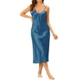 thumbnail image 2 of INSPIRE CHIC Women's Satin Nightgowns V-Neck Camisole Lounge Pajamas Long Silky Dress 2XL Peacock Blue, 2 of 6
