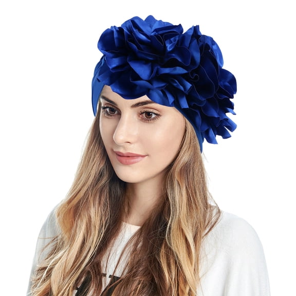 HNMKIU Stylish Slouchy for Women Floral Design Casual Comfort Headwear Soft Turban Hat Blue,One Size