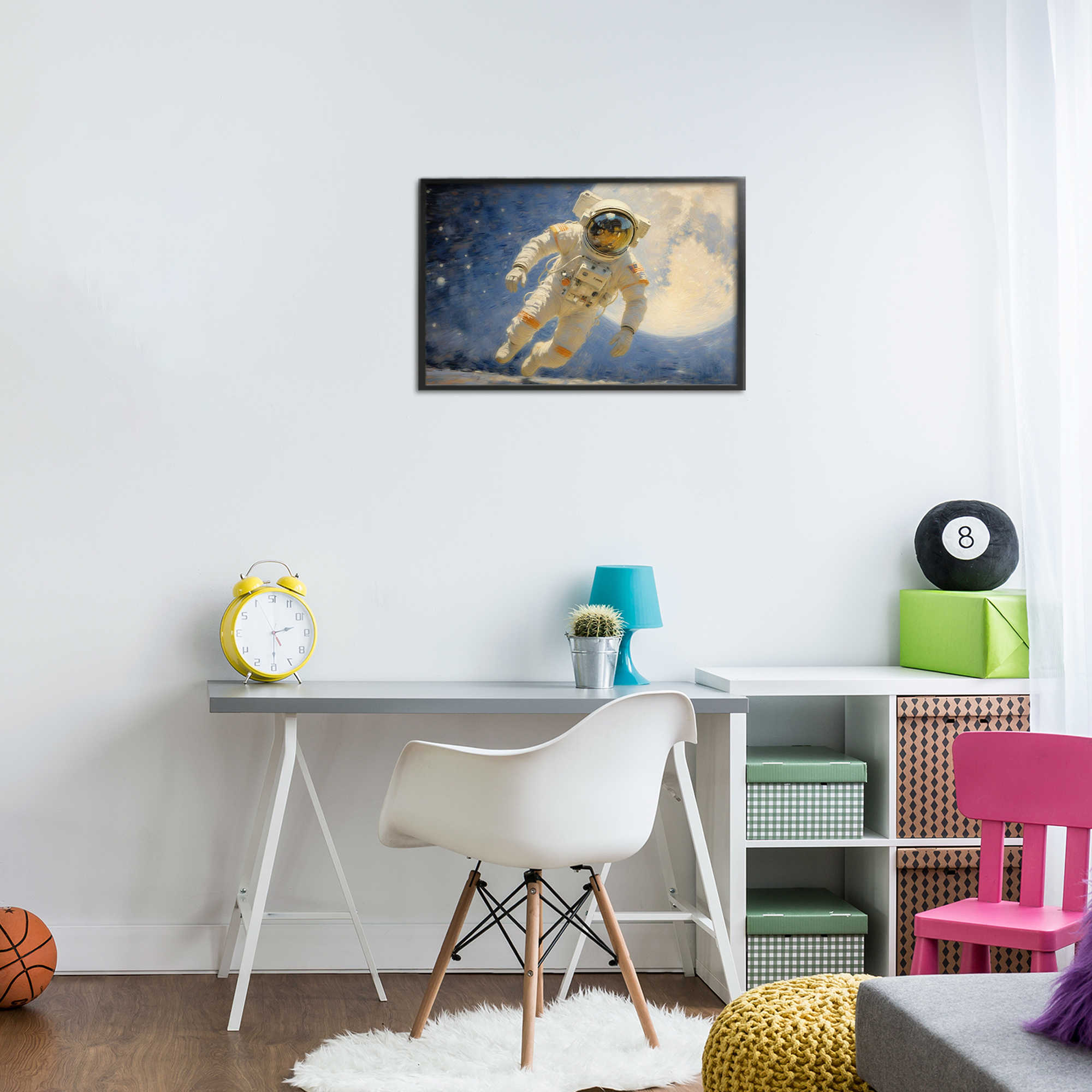 Astronaut in Vast Galaxy Black Framed Giclee Art, design by Angie Hawke