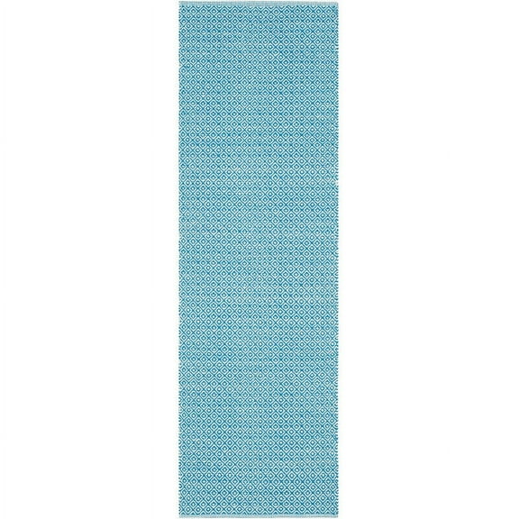 SAFAVIEH Montauk Audra Geometric Cotton Runner Rug, Ivory/Blue, 2'3" x 7'