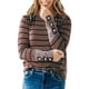 thumbnail image 1 of Blusa de mujer de manga larga con cuello redondo y gemelos, Top de retazos de rayas de leopardo para mujer, 1 of 6