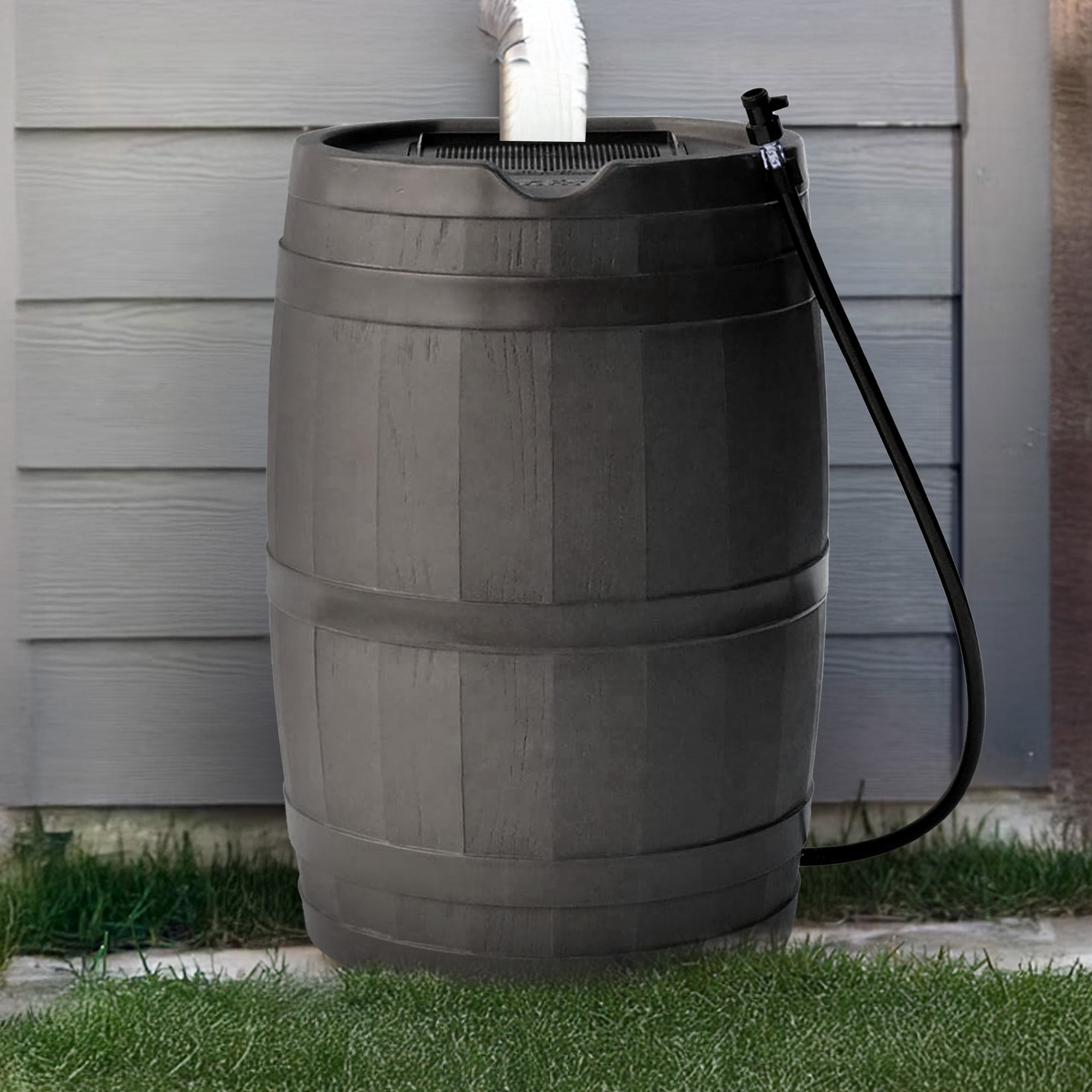 FCMP Outdoor RC45 45 Gal Outdoor Rain Water Catcher Barrel Container, Grey