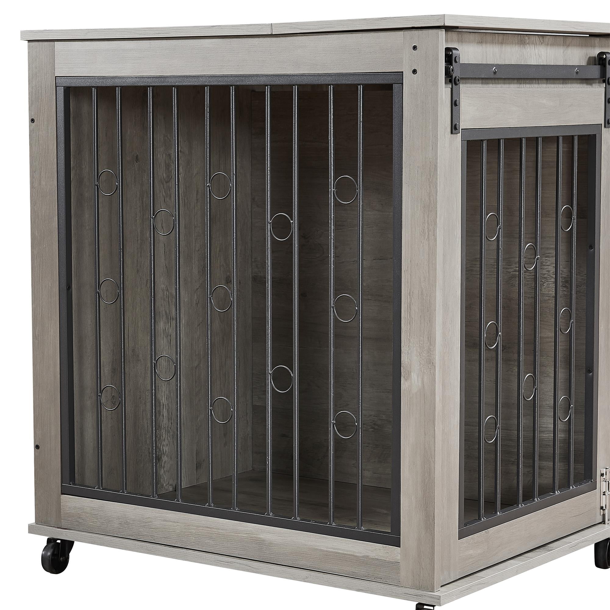 Pefilos 39" Dog Crate for Medium Dogs Sliding Door Wooden Dog Cage with Partition for Two Puppies Dog House Indoor, Gray Pefilos 39" Dog Crate for Medium Dogs Sliding Door Wooden Dog Cage with Partition for Two Puppies Dog House Indoor, Gray