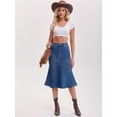 thumbnail image 3 of DARING DIVA Women's Bodycon Fishtail Ruffled Knee Length Jean Skirt Small Blue, 3 of 7