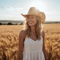 thumbnail image 5 of Jiibva Straw Panama Hat Handmade Crochet Western Cowboy Hat Casual Summer Wide Brim Beach Hat For Outdoor Sun Protection, 5 of 7