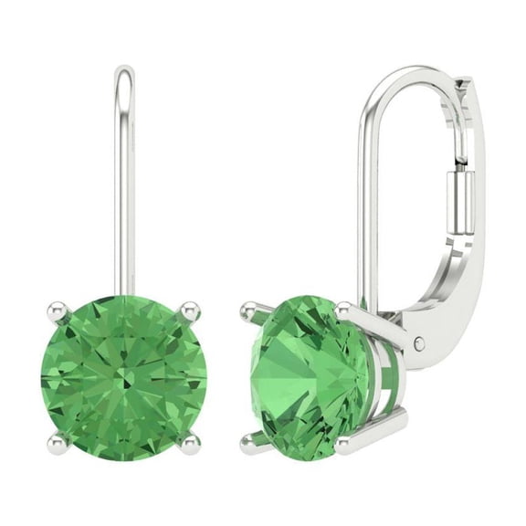 Clara Pucci 3 ct Brilliant Round Cut Drop Dangle VVS1 Genuine Conflict free Green Zircon Solid 18K White Gold Designer Everyday Earrings Lever Back