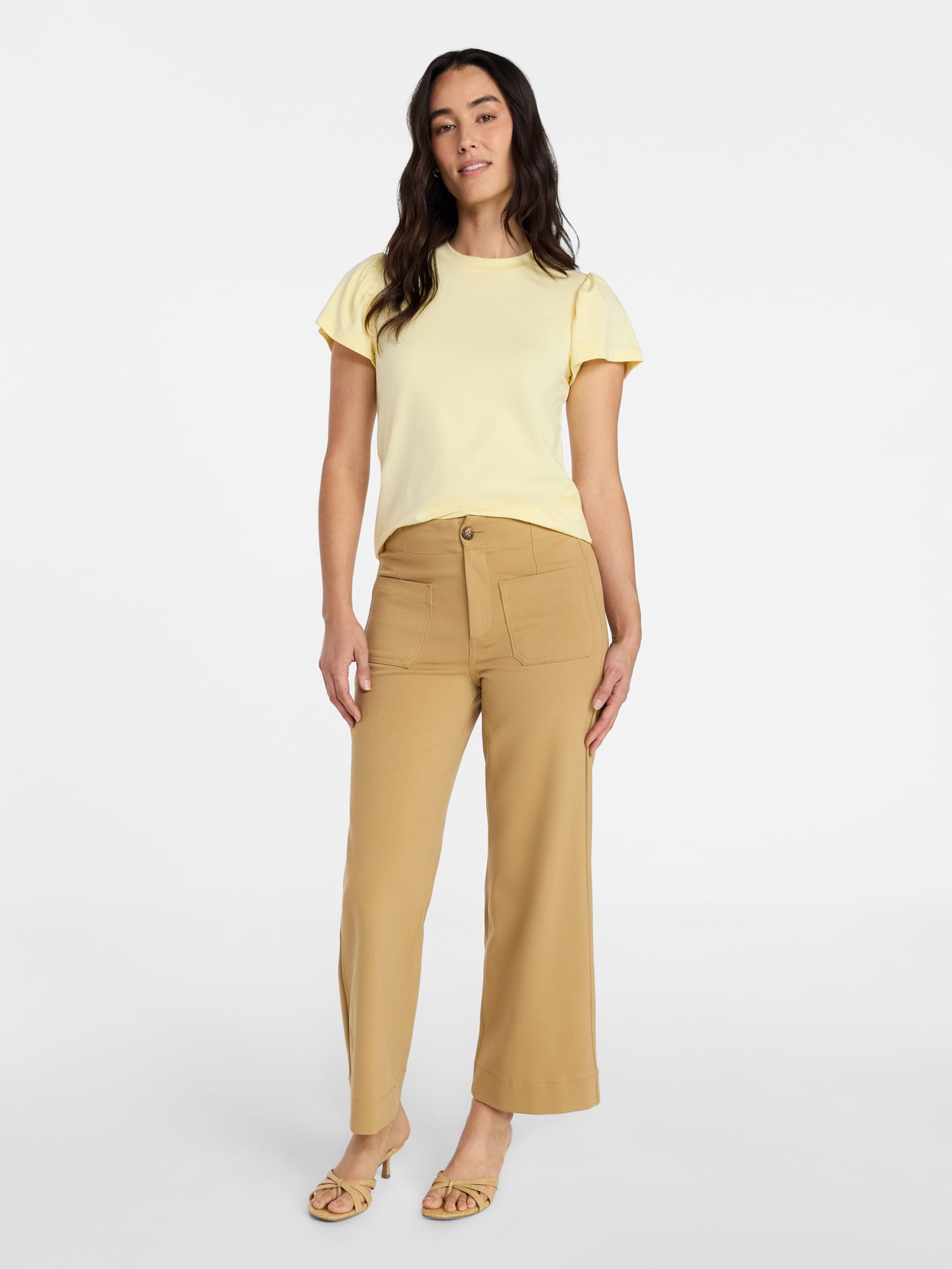 Time and Tru Women's Crewneck Top with Short Flutter Sleeves, Sizes XS-XXXL
