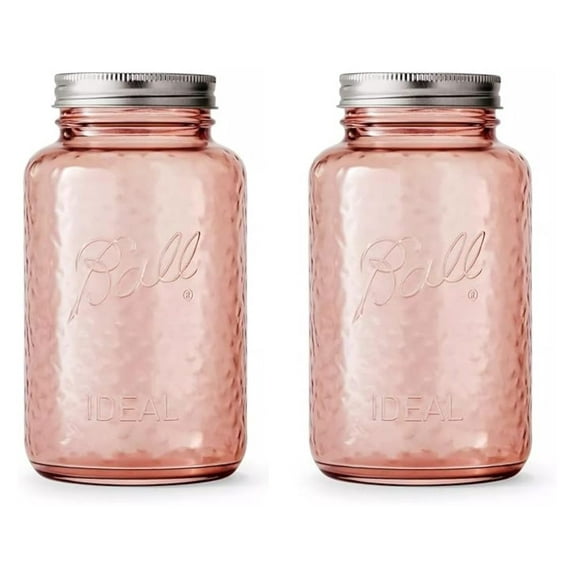 Collectors Edition Vintage Rose Colored Canning Jars, Regular Mouth Quart Jars with Lids and Bands, 32 Oz Each, Pack of 2, 2166214-2PK