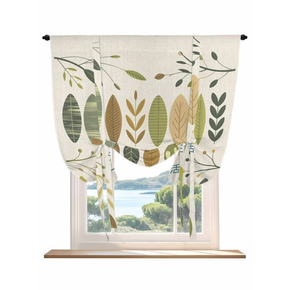 Japanese Harmony Tie Up Curtains for Windows 45 Inch Length Balloon Curtains Kitchen Adjustable Balloon Window Shade Green Leaves Botanical Pastoral Tie Up Valance Bathroom Curtain Window 34"x45"