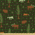 thumbnail image 2 of Ambesonne Moose Fabric by the Yard Upholstery, Hand-Drawn Fox Trees Forest, 3 Yards, Cinnamon and Olive Green, 2 of 5