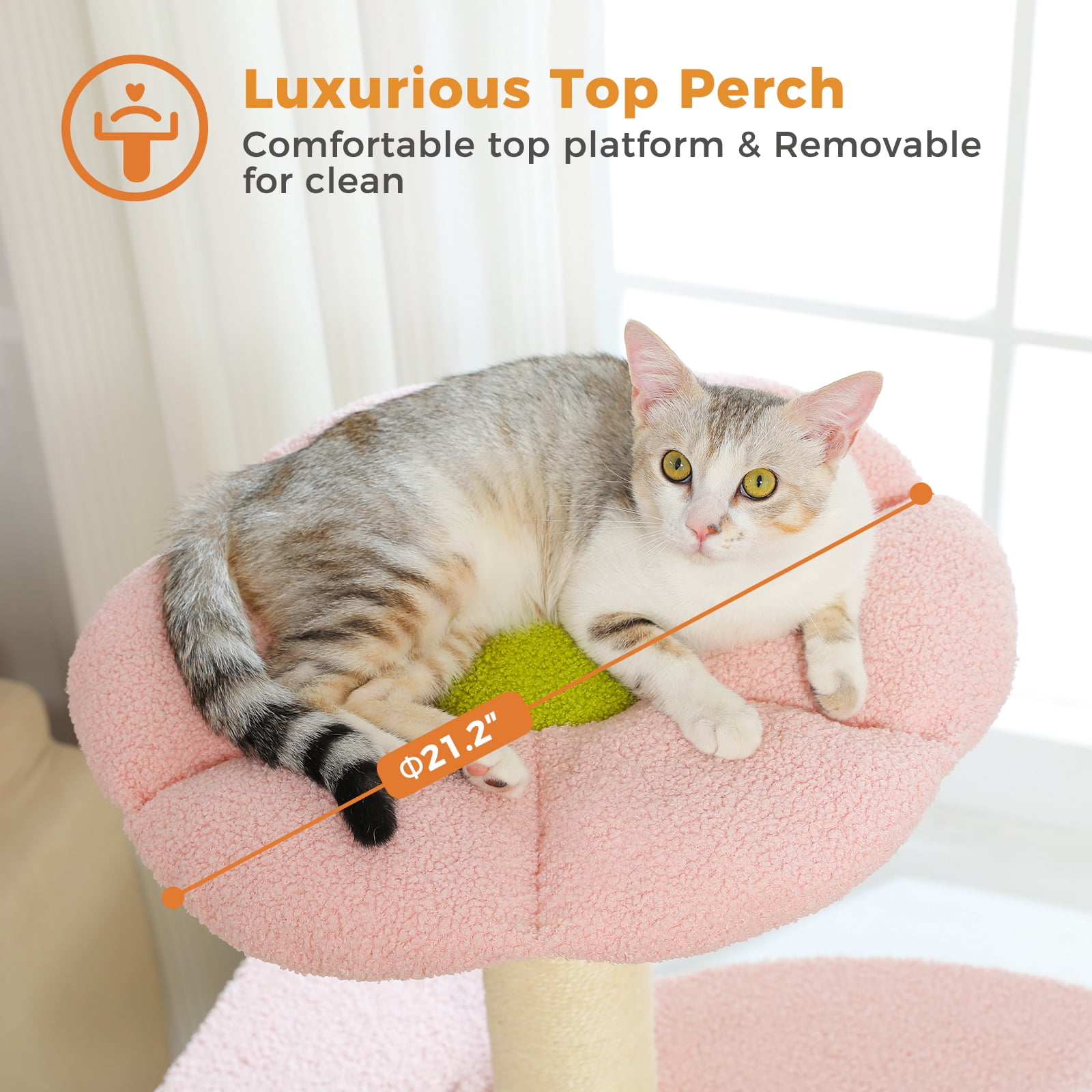 Pefilos 48" Cat Tree for Indoor Cats, 4.1-inches Thicked Scratching Post with a Spacious Condo, Stability Cat Tower with 2-Layer Baseboard, Pink