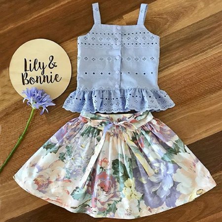 

Summer Toddler Kids Baby Girl Strap Ruffle Tops Flower Print Skirt 2PCS Clothes Set 0-5 Years
