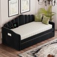 thumbnail image 4 of Twin Size Daybed with Trundle and Charging Station, Velvet Tufted Sofa Bed with Side Pockets and Upholstered Headboard for Living Room, Black, 4 of 10