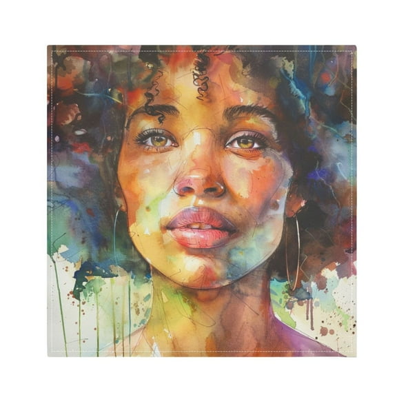 JSTEL African American Watercolour Cloth Napkins Set of 1, 20x20 Inch Washable and Reusable Napkin for Decoupage Dinner Party Everyday Use