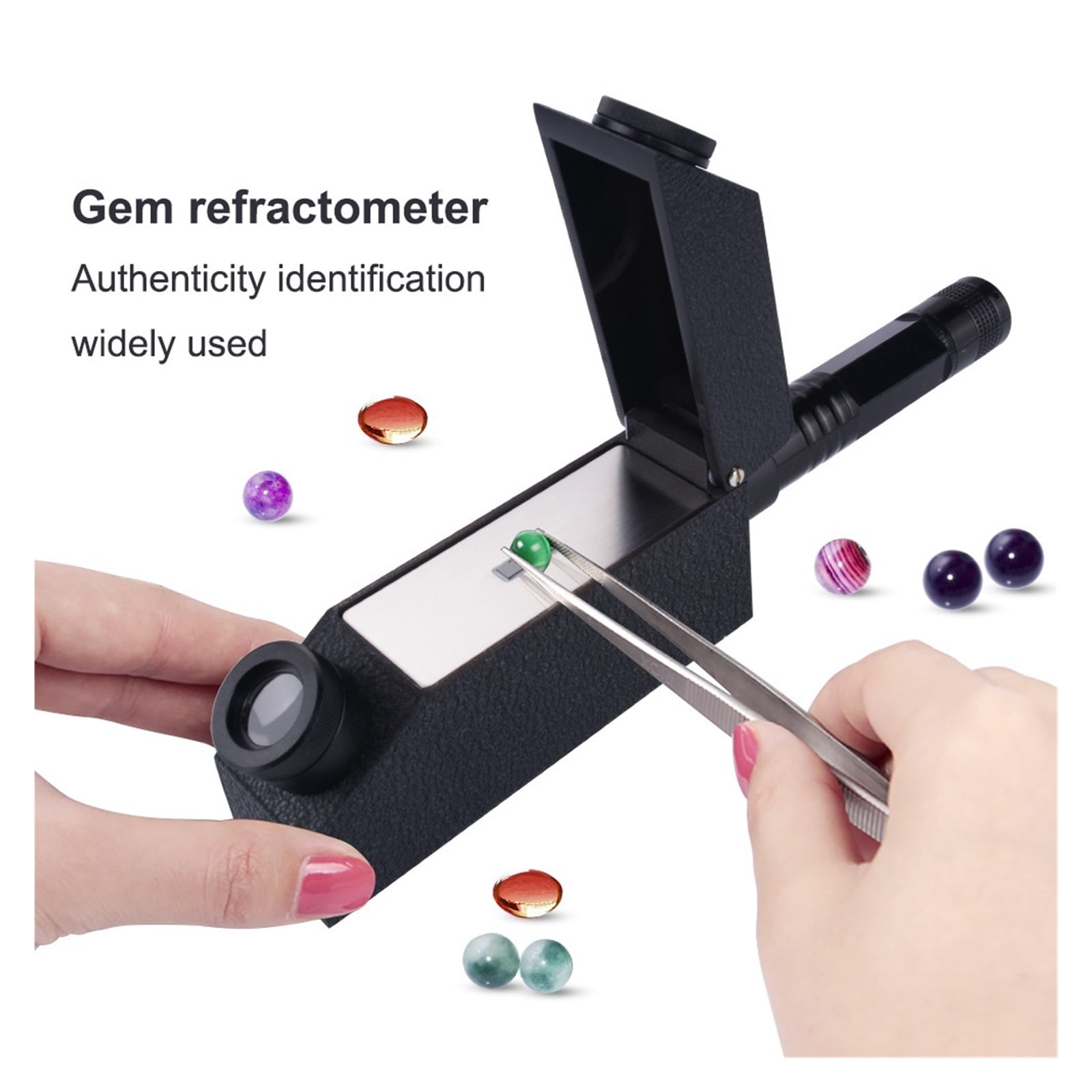 Professional Gemstone Refractometer Jewelry RHG 1.30-1.73 Identification Built-in LED Flashlight Diamond Detector Testing Tool ,Portable