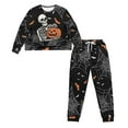 thumbnail image 2 of DISNIMO Skull Bat Print Womens Lounge Pjs Set Spider Web Printed 2 Piece Pajama Set for Women Long Sleeve Sleepwear with Pocket Pullover Top Long Pants Lounge Sets, 2XL, 2 of 7