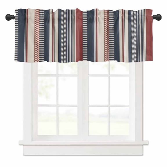 Vintage Stripes Valances for Windows Navy Red Beige Striped Retro Lines Rod Pocket Curtain Valance Window Treatment Short Curtains for Kitchen Living Room, 60"x18"