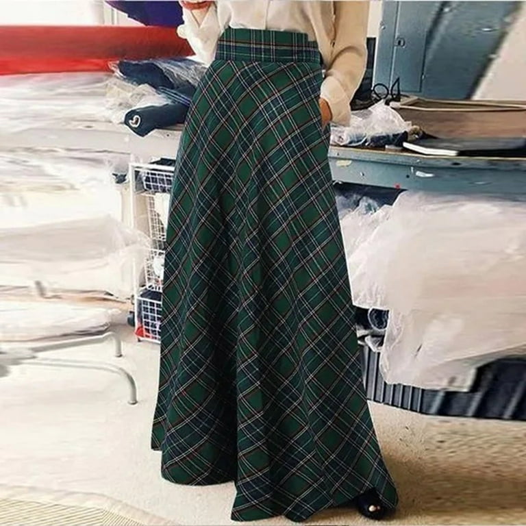 adviicd Women's Vintage Plaid Maxi Skirt High Waist Casual Tartan
