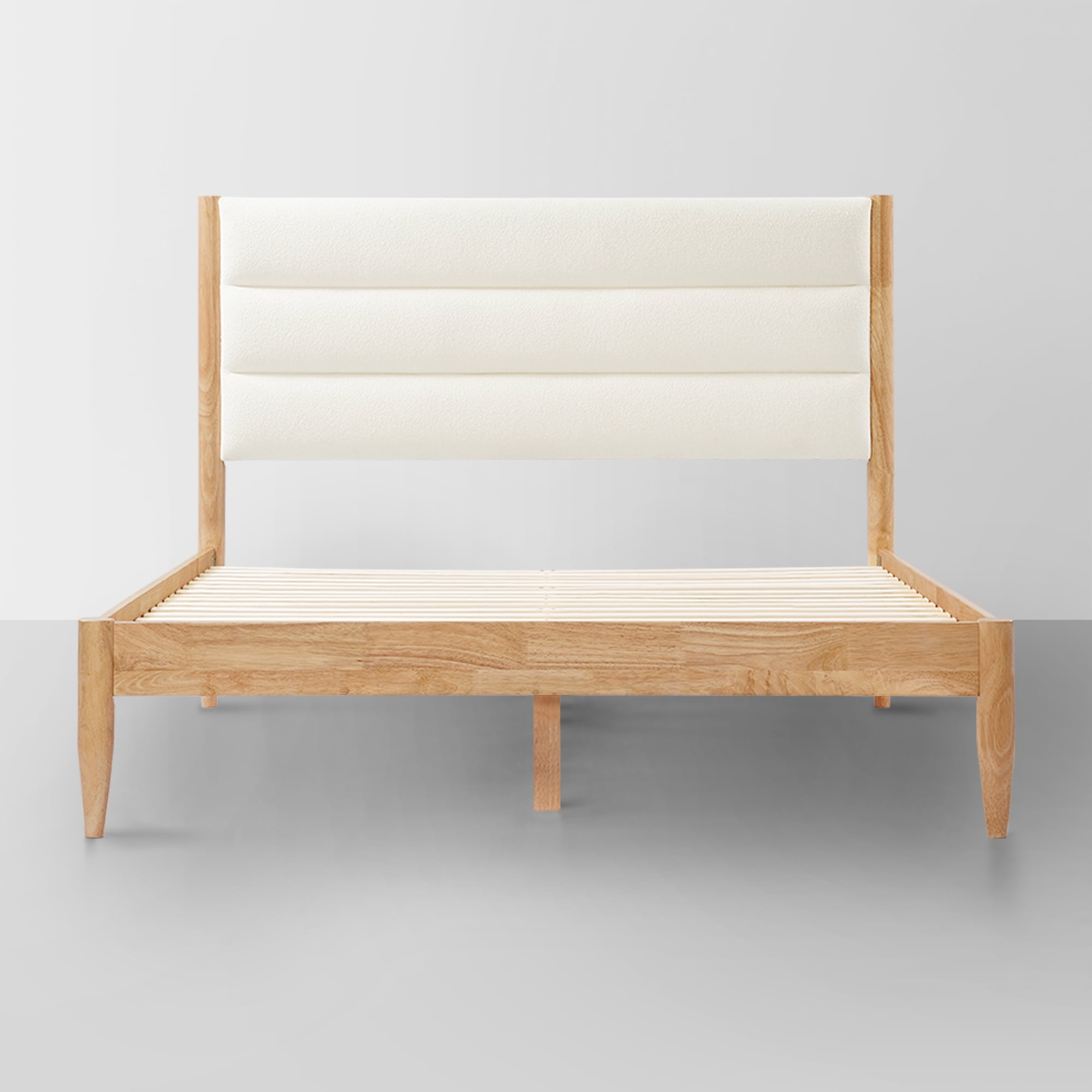 Spruce & Spring Upholstered Solid Wood Platform Bed Frame with Headboard Cream, Queen