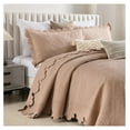 thumbnail image 2 of 3-Piece 100% Cotton Oversized Bedspread Lightweight Quilt Coverlet Embroidery Farmhouse Bedding Set (TK Pale Taupe Camel, Queen (100"x106")), 2 of 9