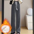 thumbnail image 2 of Lovskoo Fleece Lined Pants Women Wide Leg Pants with Drawstring High Waist Straight Leg Loose Fitting Casual Knitted Pants Dark Gray, 2 of 7