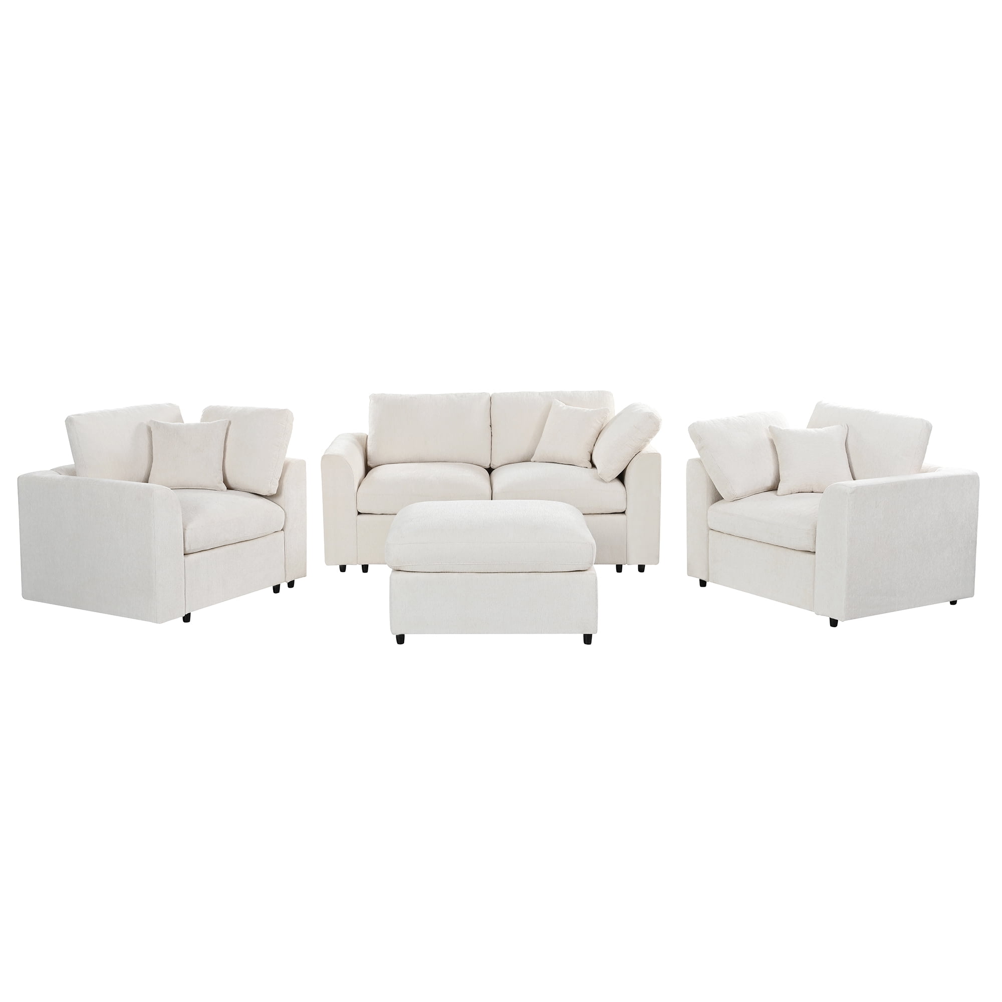 Howcool 4-Piece Modular Sectional Sofa Set,2 Accent Chairs + Loveseat + Movable Ottoman,Chenille Sofa Couch with Solid Wood Frame for Living Room Furniture,Beige