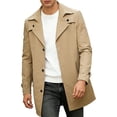 thumbnail image 2 of Purcolt Mens Trench Coat Notched Lapel Single Breasted Mid Long Jacket Windbreaker Casual Windproof Overcoat Pea Coat, 2 of 8