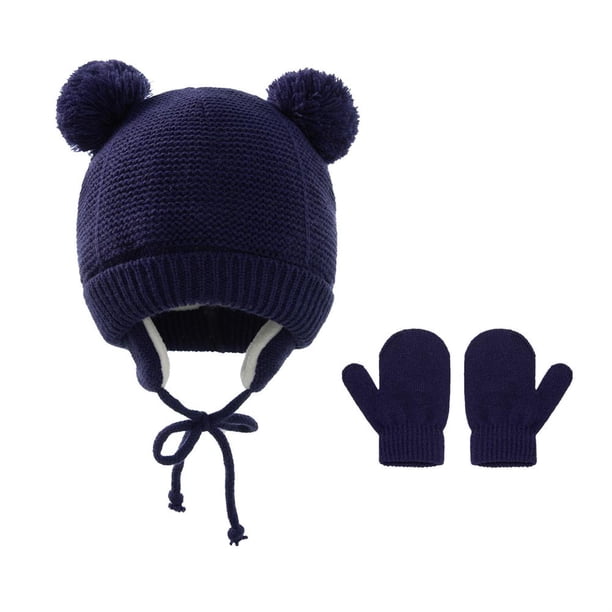 Gorro Con Orejas De Punto Cálido Para Bebés Y Niños, Conjunto De Guantes Cálidos, Gorro De Cúpula Encantador De Color Sólido + Guantes, Novedad De 2021 Moyic AP006663-04