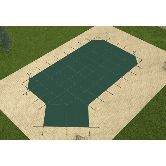 GLI Value X Solid 16' x 35' Grecian Solid Safety Cover with 4' x 6' Right Steps, Green