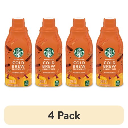 (4 pack) Starbucks Pumpkin Spice Flavored Cold Brew Coffee Concentrate, Bottle, 32 fl oz