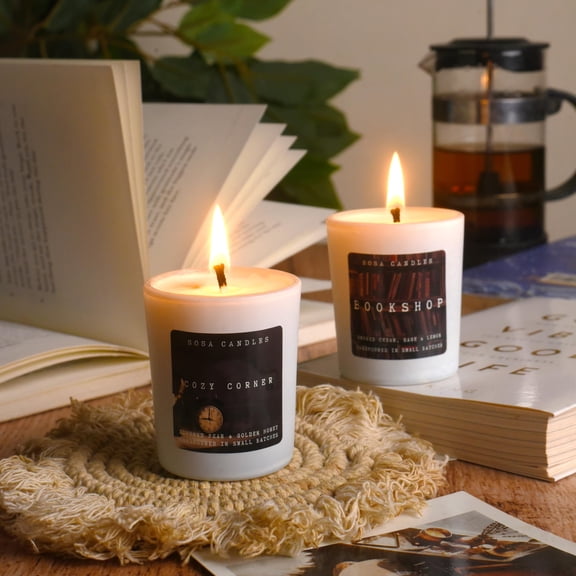 Set of 2 Bookshop & Cozy Corner Scented Candles for Home Decor | Scented Candles Gift Set | Scented Candles for Bedroom, Living Room & Hall | 70g Each, 100% Soywax Scented Candle