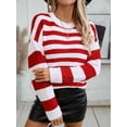 thumbnail image 4 of Womens Striped Sweater Pullover Crewneck Knit Long Sleeve Ribbed Knitted Sweaters Trendy Casual Soft Top Red XL, 4 of 9