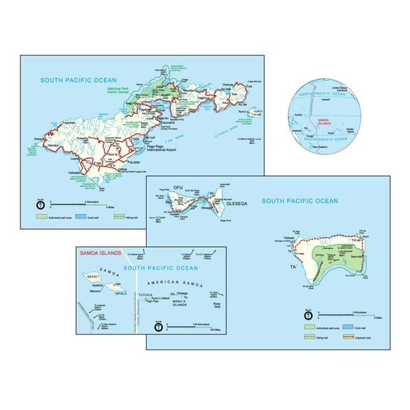 Palmetto Posters 20x24 Laminated Poster: Large political map of american samoa with other marks