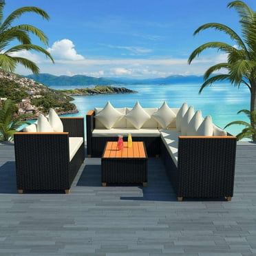 vidaXL 5 Piece Patio Lounge Set with Cushions Poly Rattan Black