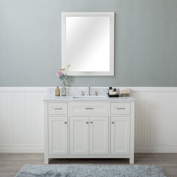 Norwalk 48 in. Single Bathroom Vanity in White with Carrera Marble Top