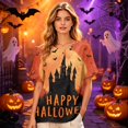 thumbnail image 6 of Halloween Shirts for Women Bat Skeleton Loose Fit Henley Casual Blouse Spider Print Short Sleeve Fall Scary Tees L, 6 of 7