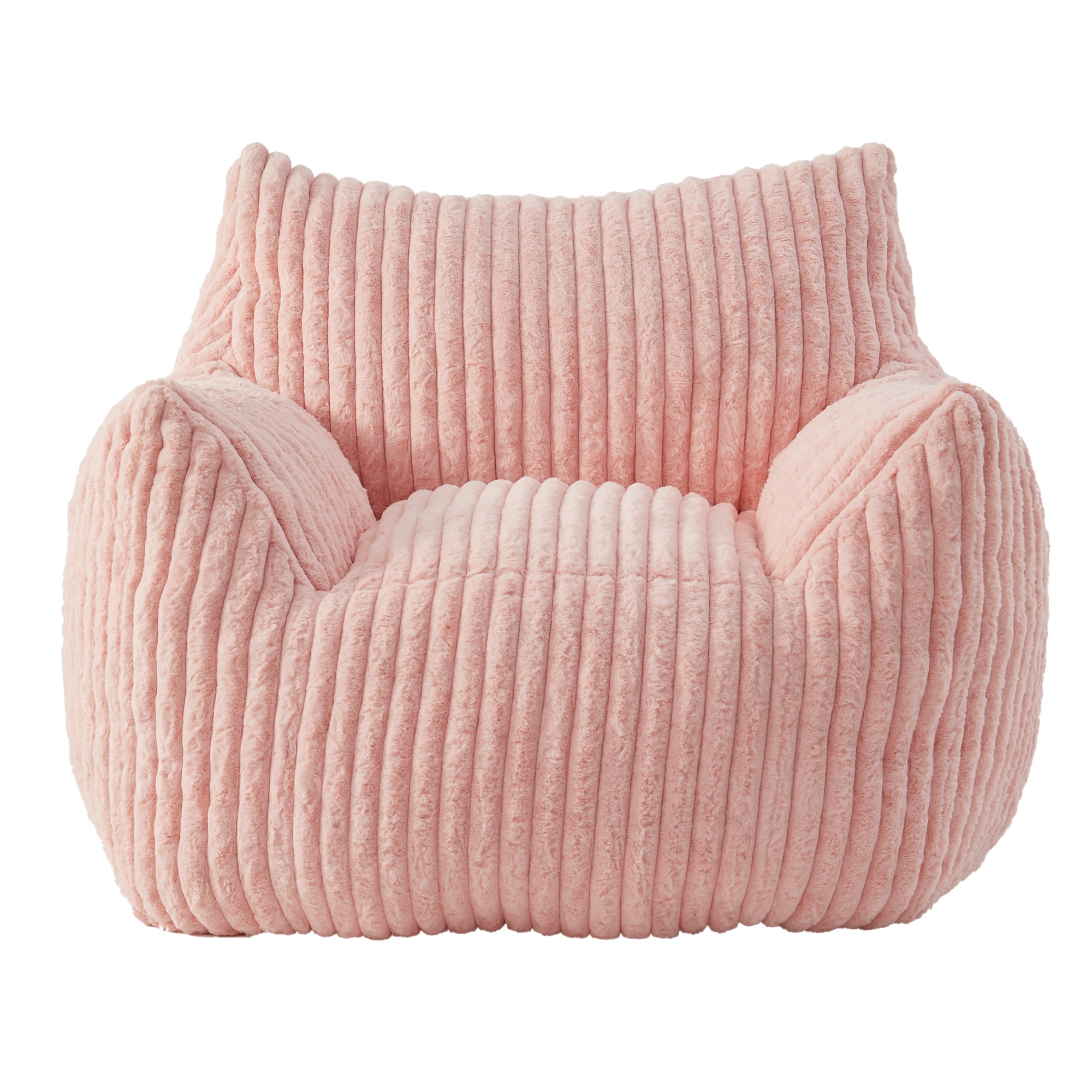 Ebenchico 3ft Bean Bag Chair for Adults Teens Kids with Armrests, Striped Fuzzy BeanBag Chairs with Filling, Pink