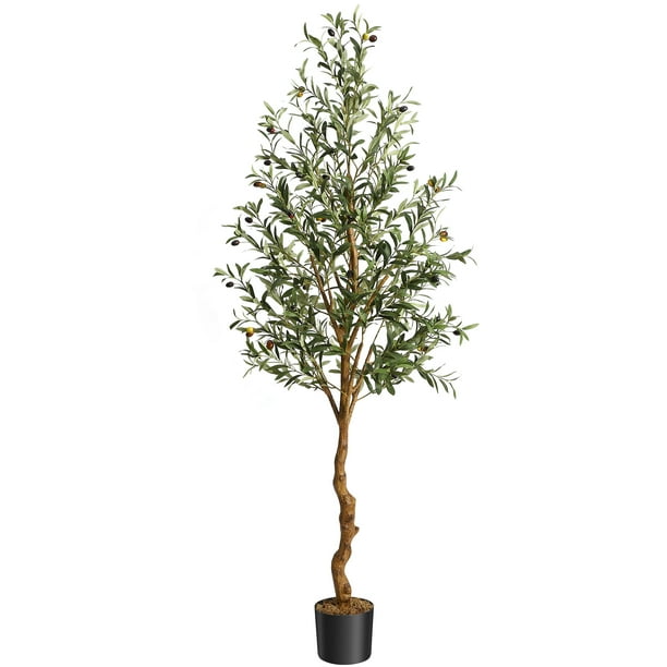 QinaQin Árbol de olivo artificial alto de 4/5/6 pies, planta de seda en maceta con tronco de madera y frutos realistas para decoración interior del hogar u oficina