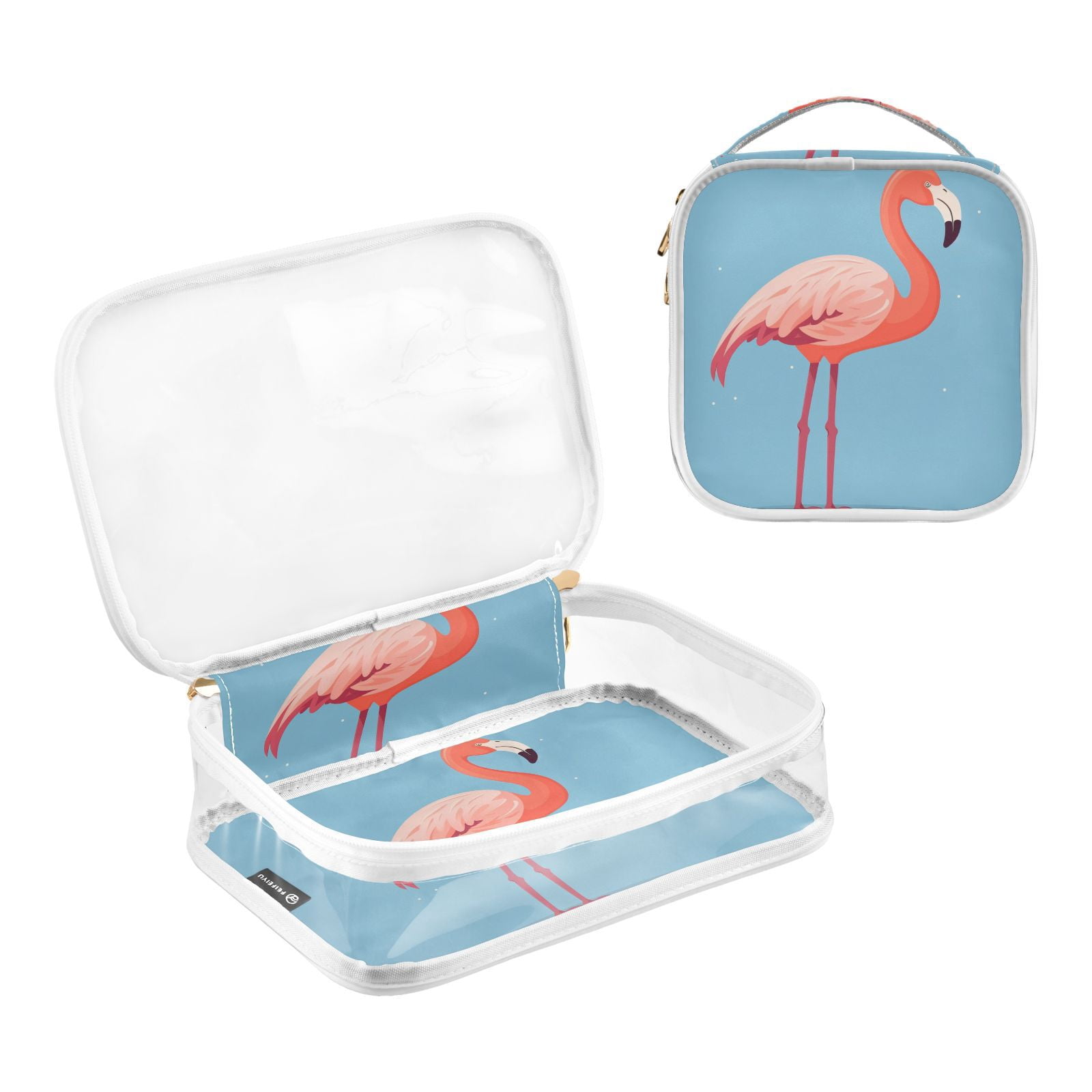 Clear Makeup Bags with Handle Large Opening 2 Pack Set Toiletry Bag Quart Size Bag, for Women Man Traveling Travel Essentials, Toiletries and Other. Flamingo Standing