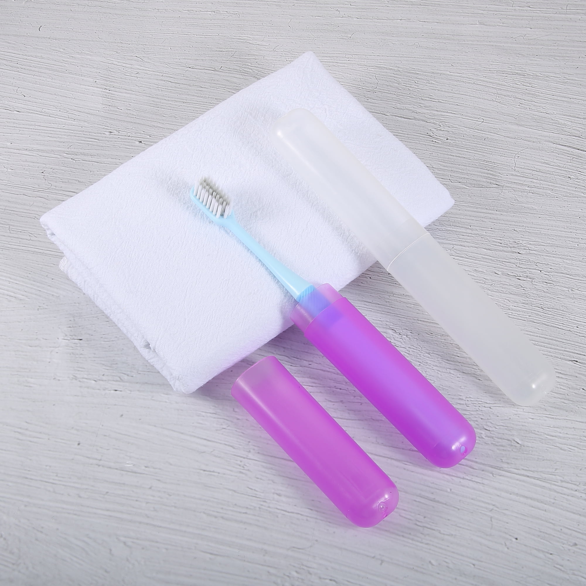 Unique Bargains Toothbrush Travel Plastic Lightweight Traveling Holders Case White, Purple