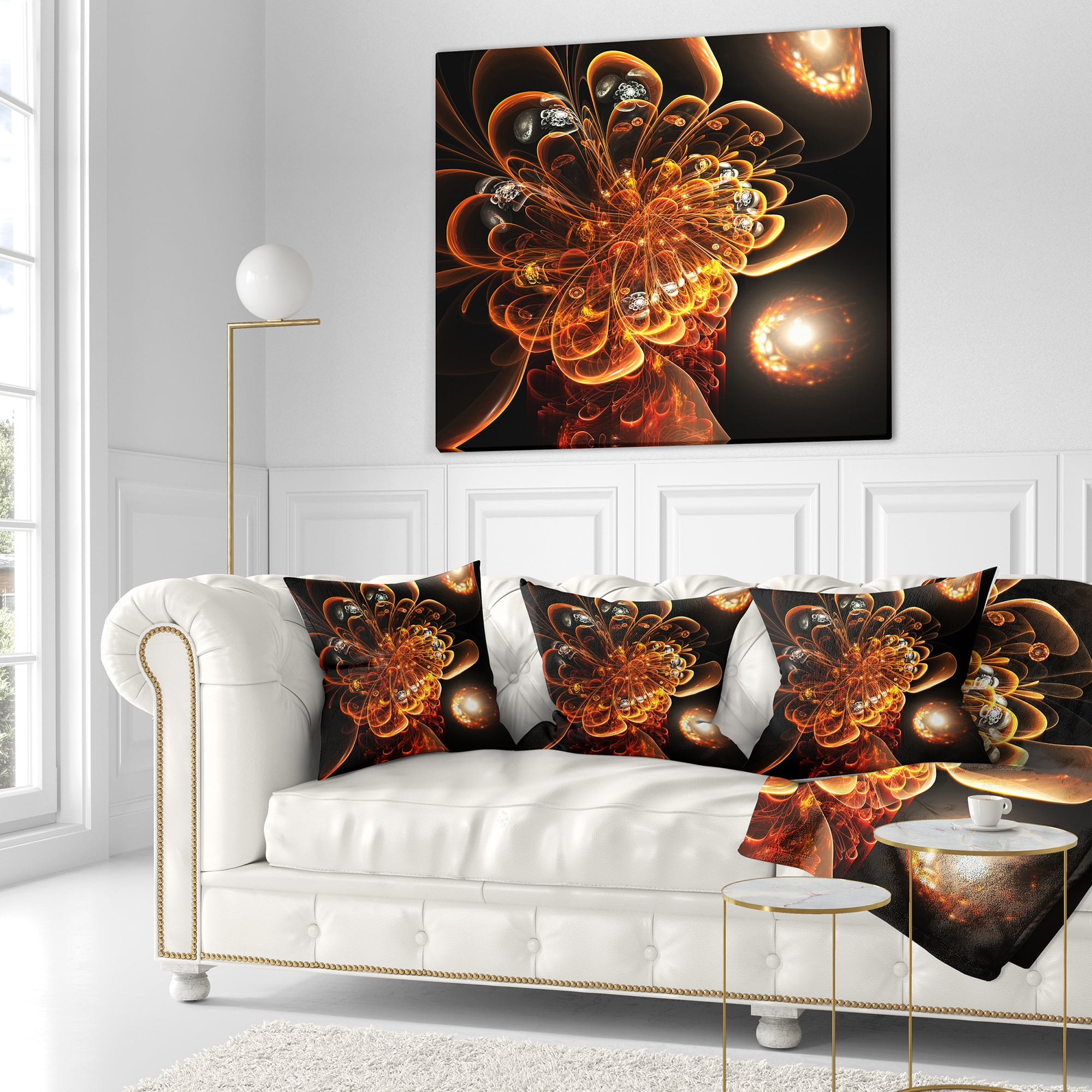 Designart Dark Orange Fractal Flower Digital Art - Floral Throw Pillow - 16x16