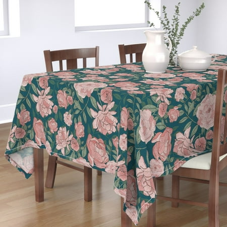 

Cotton Sateen Tablecloth 70 x 108 - Victorian Peony Pink Blue Botanical Peonies Florals Print Custom Table Linens by Spoonflower