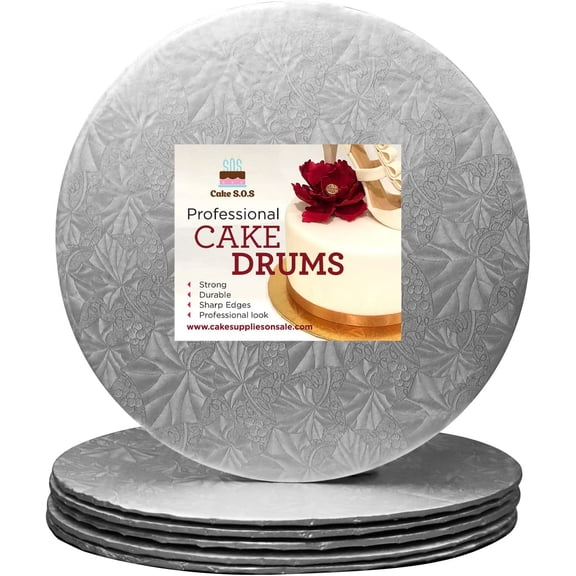 Cake S.O.S 10 Inches Silver Round Cake Thin Drum Board, 1/4″ Thick, (6-Pack)