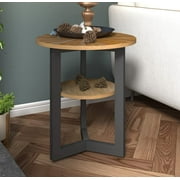 MODERION Round End Table with Storage - Solid Wood & Metal Frame - Corner & Beside Table - Easy Assembly - Living Room, Office & Entryway - Rustic Natural Finish
