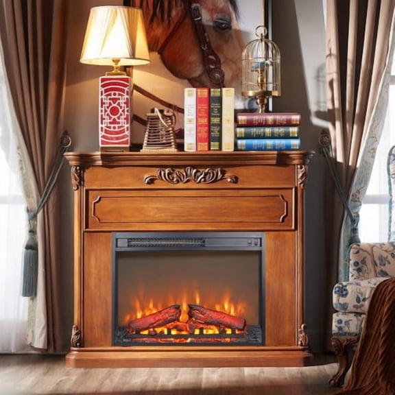 23 inch electric fireplace insert heater with log set & realistic flame